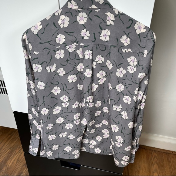 Grey Silk Tie Neck Equipment Blouse - Picture 2 of 5